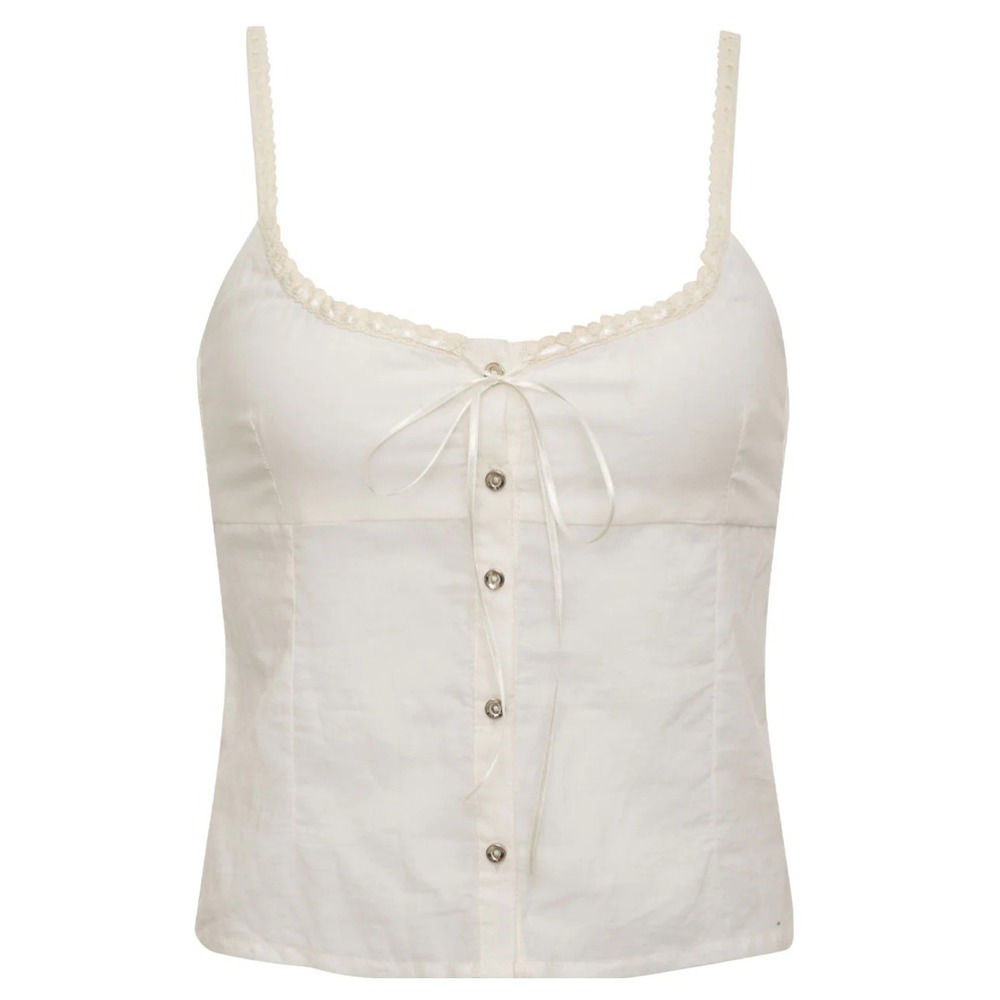 Frankies Bikinis Evangelina Button Up Tank Top Camisole Small White Cotton